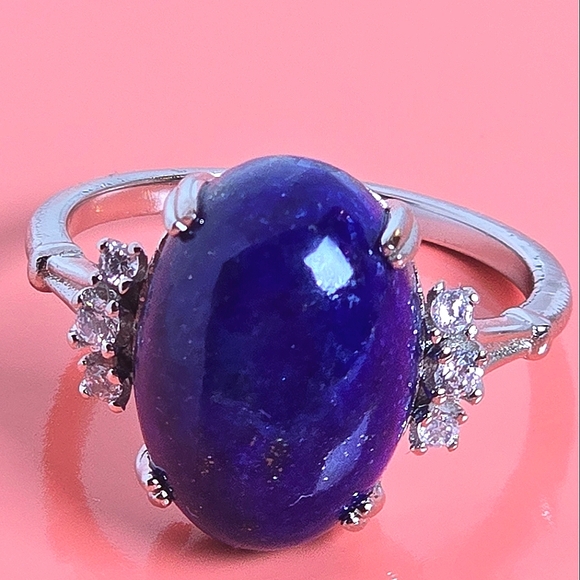 Natural Lapis Lazuli & CZ 925 Sterling Silver Ring - Picture 7 of 9